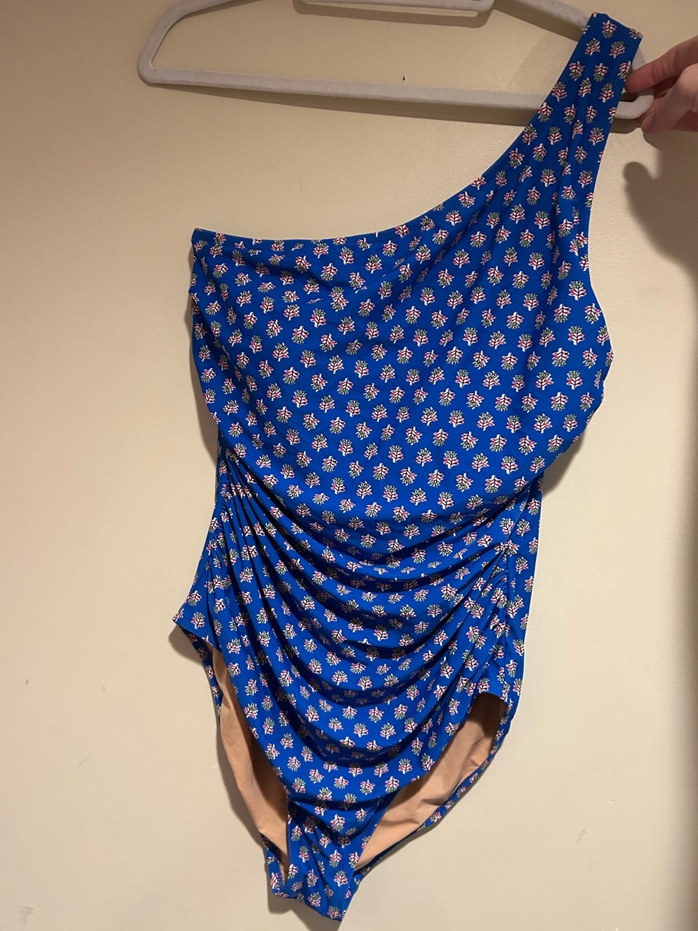 J. Crew Blue One-Shoulder Floral One-Piece Swimsuit Sz Lg